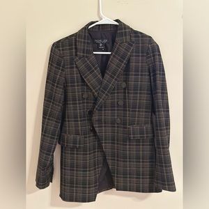 RACHEL ZOE Black Blazer with Brown Plaid Pattern